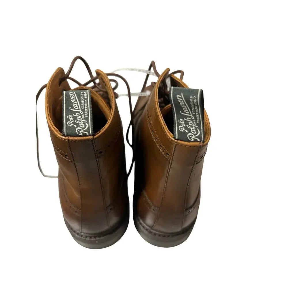 Polo Ralph Lauren Asher Wingtip Boots Mens 8 Brown Leather Brogue Dress